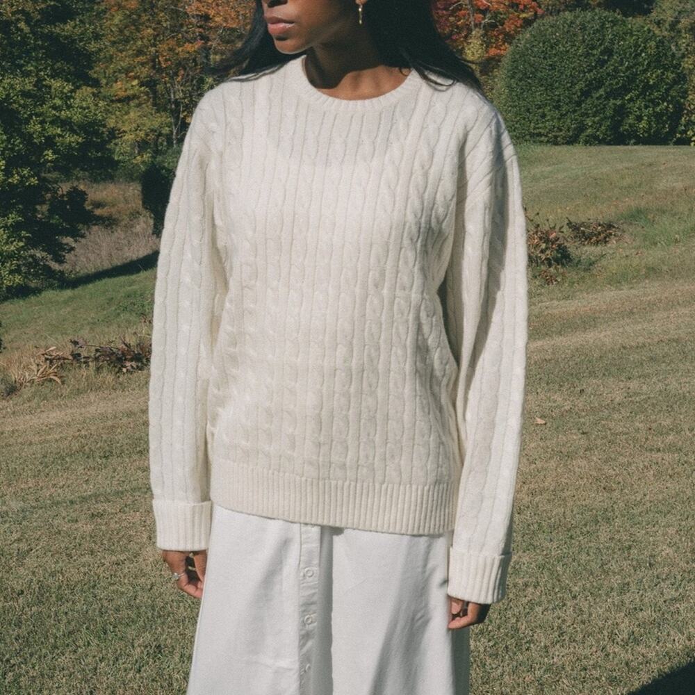 Brandy Melville Wool Fisherman Cable Knit Cream Sweater Small Cottagecore